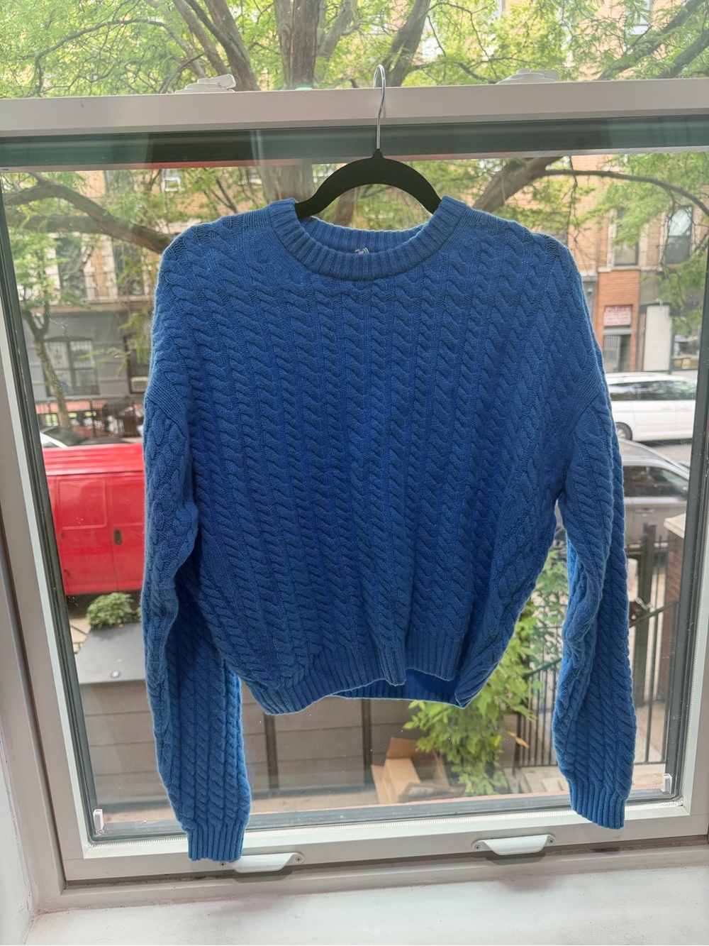 J. Crew Cerulean Blue Cable Knit Cashmere Crewneck Sweater Devil Wears Prada - Picture 2 of 4